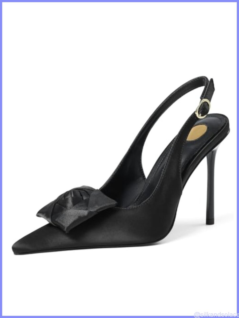 Slingback High Heels Pointed Toe Buckle Floral Knot Silk Stiletto Pumps